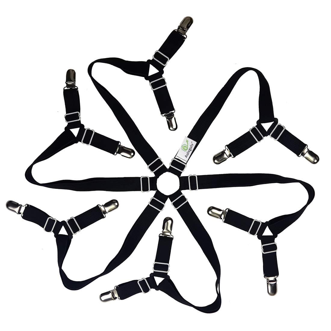 Toweter Adjustable Elastic Fitted Sheet Straps,Crisscross Bed Sheet Fasteners Suspenders,Fit Round and Square Mattresses (Black)