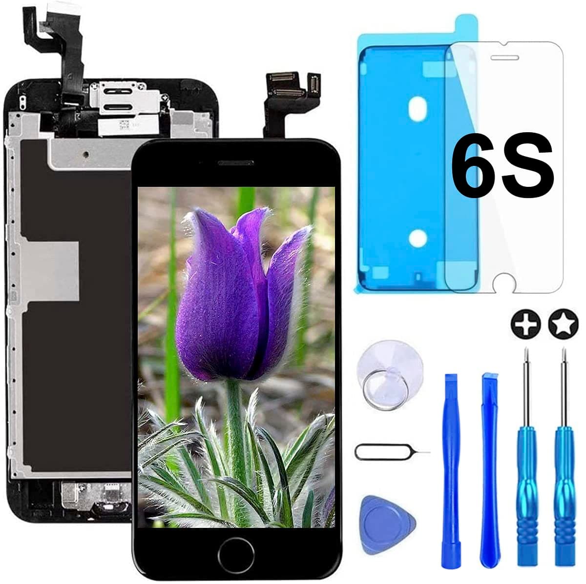 for iPhone 6s Screen Replacement Black Touch Display LCD Digitizer Full Assembly with Front Camera,Proximity Sensor,Ear Speaker and Home Button Including Repair Tool and Screen Protector