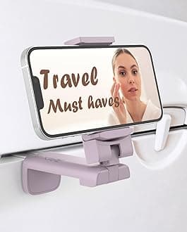 MiiKARE Portable Airplane Phone Holder-360° Rotation Phone Holder for Plane,Hands-Free Travel Essentials for Flying,Foldable Pocket-size Phone Stand Holiday Essentials Compatible iPhone&Android-Purple