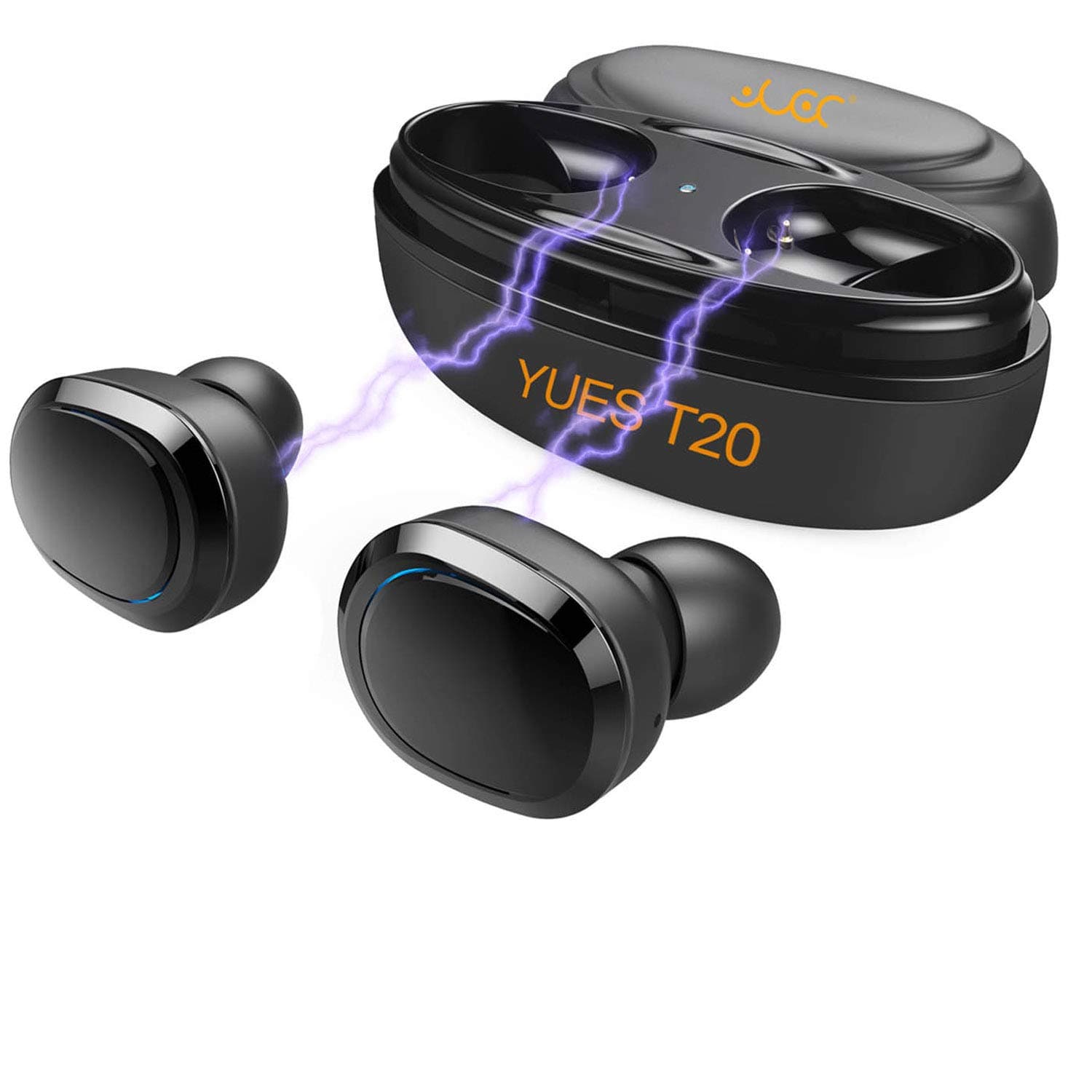 Bluetooth True Wireless Earbuds, YUES Bluetooth Headphones V4.2, Mini Stereo Headset with Microphone, Up to 8 Hours Playtime Sport Sweatproof Earphones with Portable Charging Case/Box (Black)