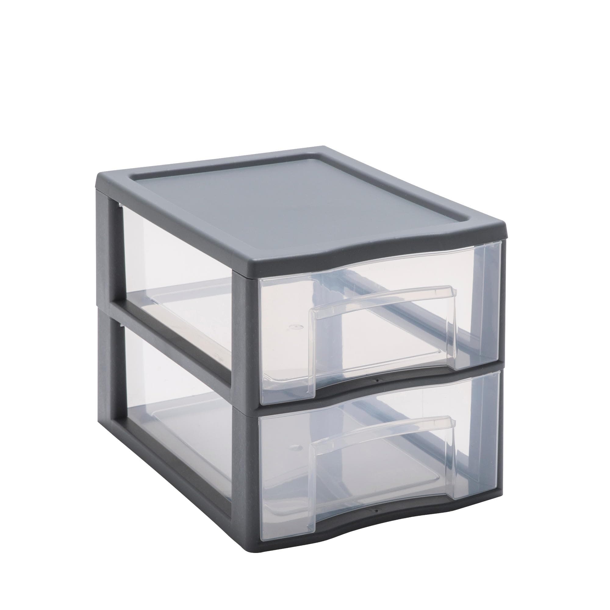 SundisTag Tower Small Plastic Storage Tower Grey 2 x A4 Clear Drawers Height 10" Stackable Ideal for Office Classroom Documents Supplies