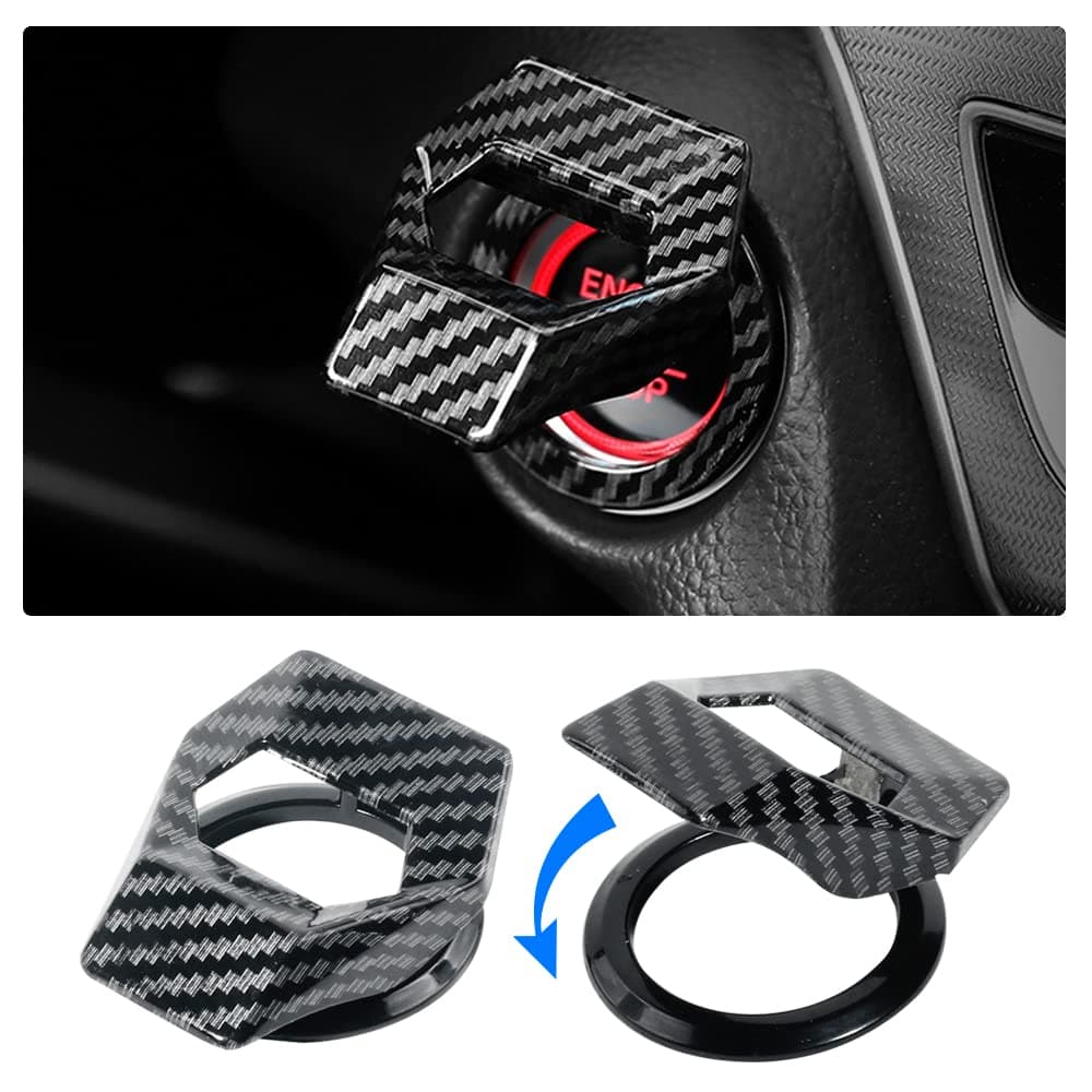 VARGTR Universal Engine Start/Stop Button Cover,Aluminum Alloy Car Power Control Trim,Push to Start Button Cover Key Protective Cover for Civic CRV XRV Challenger Charger CHR (Carbon Fiber)