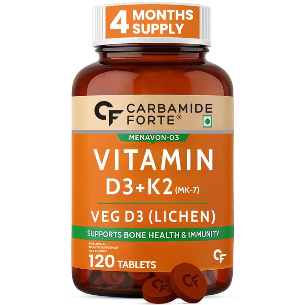 Vitamin D Tablets | Vitamin D3 K2 Supplement to support Bone & Heart Health | Veg D3 Lichen -120 Tablets