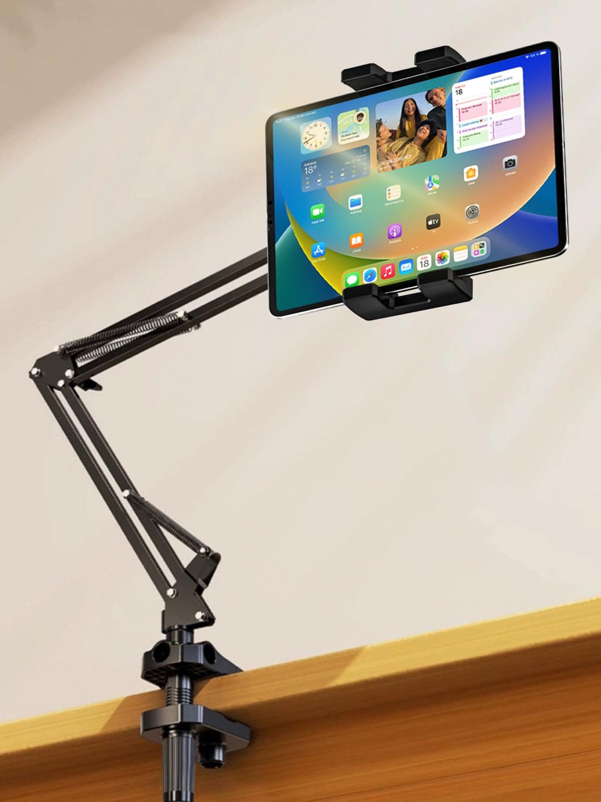 Foldable Cell Phone Tablet Arm Mount for Desk & Bedside, Adjustable Long Arm Tablet Stand for All 4-12.9 inch Smartphones & Tablets Clamp Clip for Apple iPhone/ipad Mini/ipad Air/Galaxy