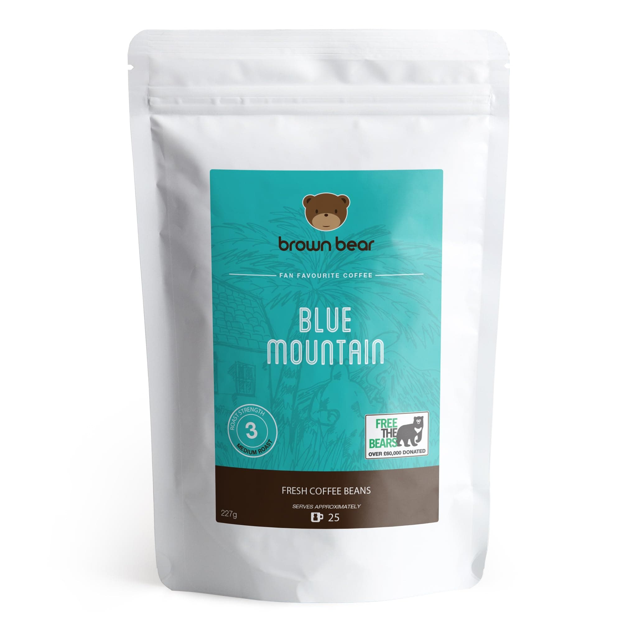 Brown Bear Blue Mountain Blend Coffee Beans, Medium Roast, Strength 3