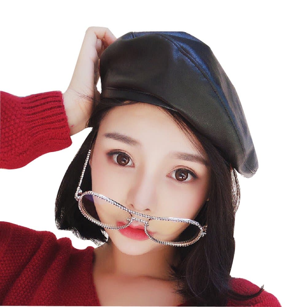 Faux Leather Beret Solid Plain Flat Top PU Berets French Style Painters Hat Cap