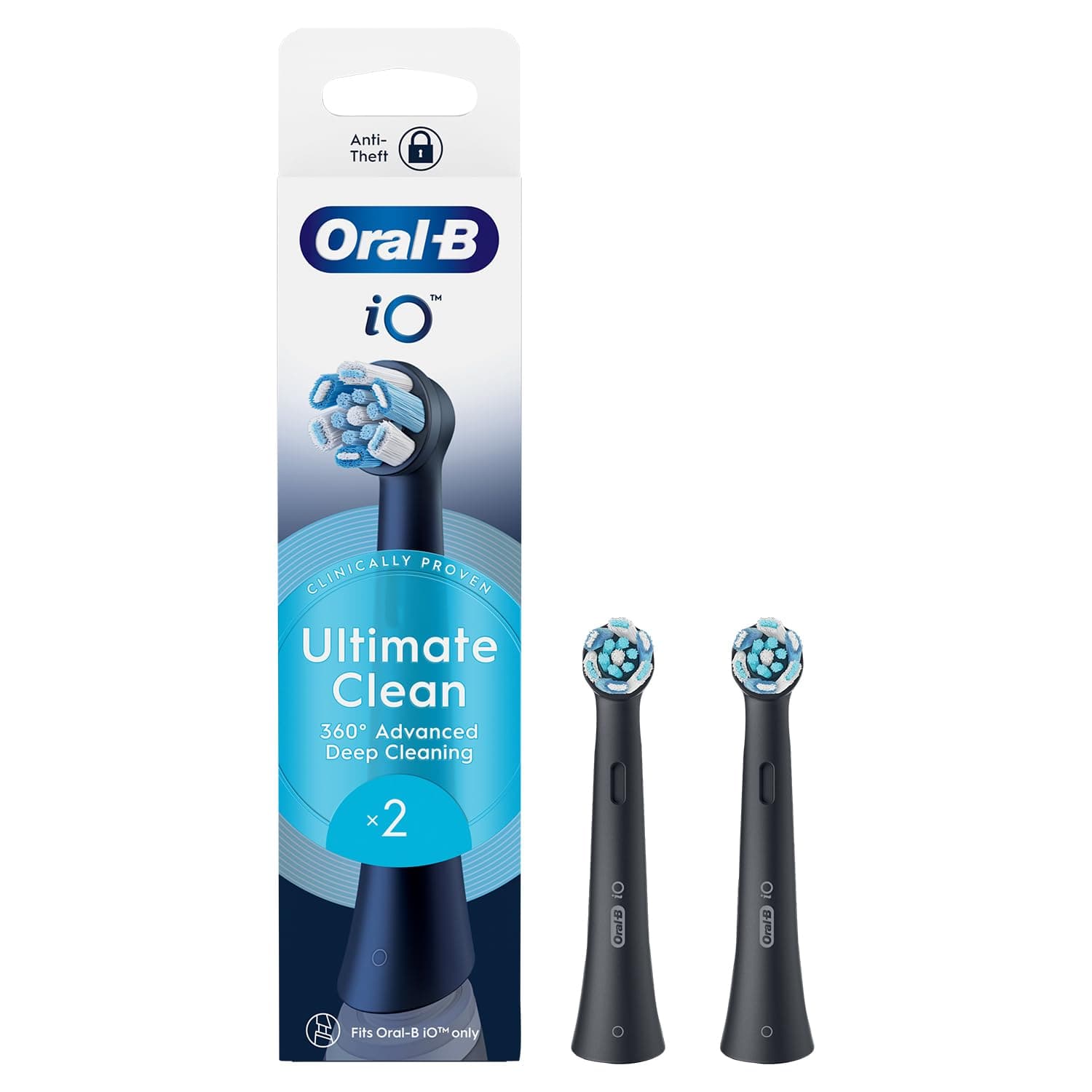 Oral-B Io Rb Cb-2 Ultimate Clean Replacement Brush Heads Refill For Electric Rechargeable, Black, Pack Of 2 Count