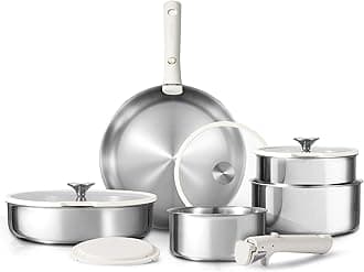 CAROTE 12pcs Pots and Pans Set, Glossy Stainless Steel Cookware Set Detachable Handle, Induction Kitchen Cookware Sets with Removable Handle, RV Cookware Set, Oven Safe, Camping Cookware