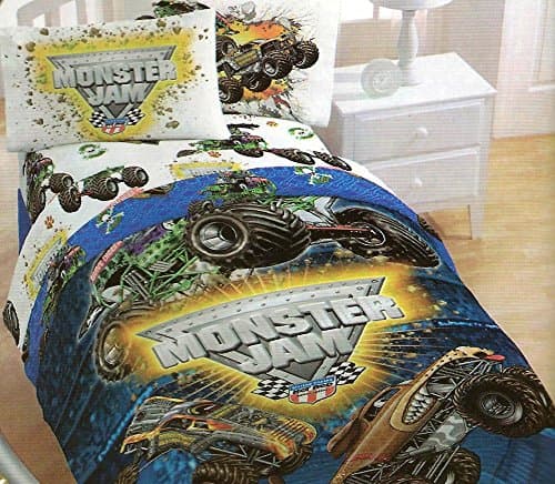 Monster Jam Trucks Full Truck Bedding Set Comforter Sheets Throw Curtains + Grave Digger Pillow
