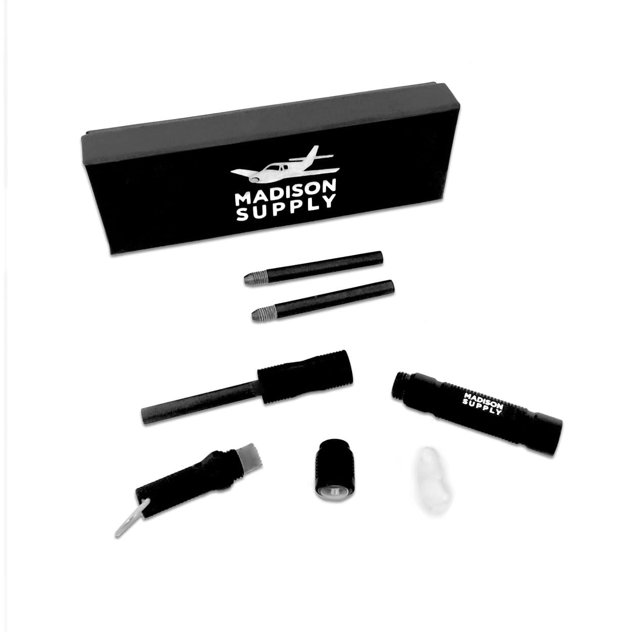 Madison Supply, Waterproof Magnesium Fire Starter, with Tinder Box and 3 ferrocerium rods (Black)