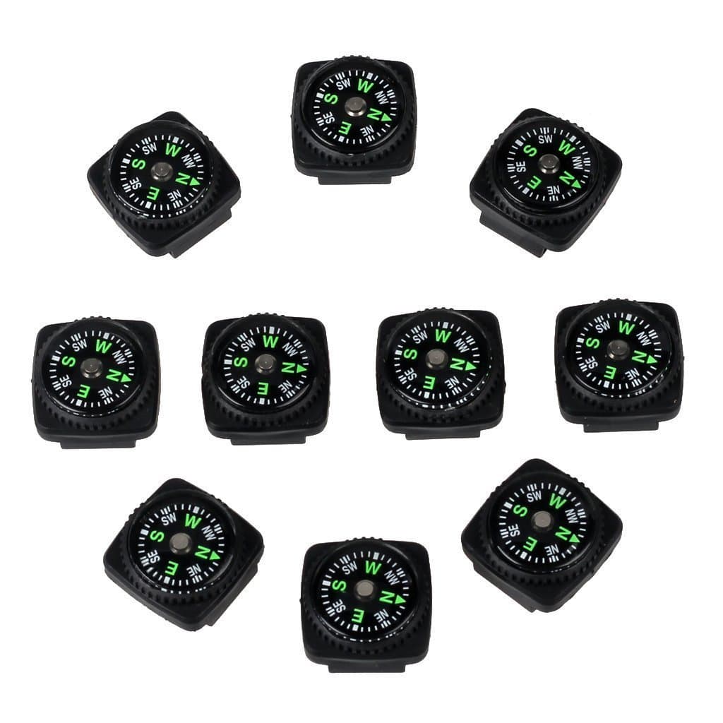 Hard Shell Liquid Filled Button Compass Set for Survival Watch Band Paracord Bracelet Pack of 10