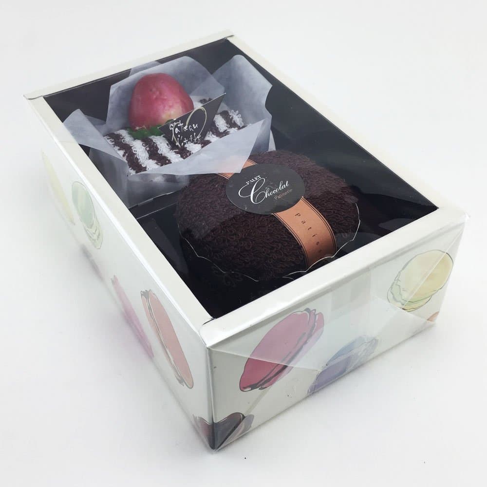 Gift Set Face Hand Towels Art Created Cake Gift Box Multi-Color 9”x 9” inches 2 Pieces # 0103