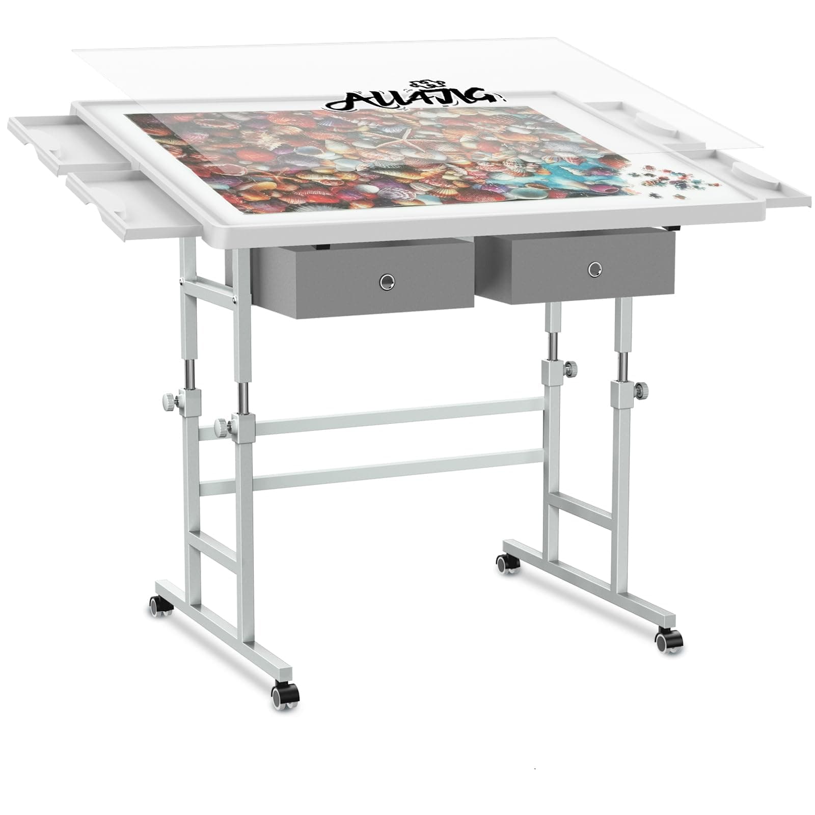 ALL4JIG 1000 Piece Light-Weight Adjustable Jigsaw Plastic Puzzle Table for Adults, 30"x22" Multi-Functional Puzzle Board with 4 Drawers & Protective Cover, 45-Degree Any-Angle Tilt for Leisure