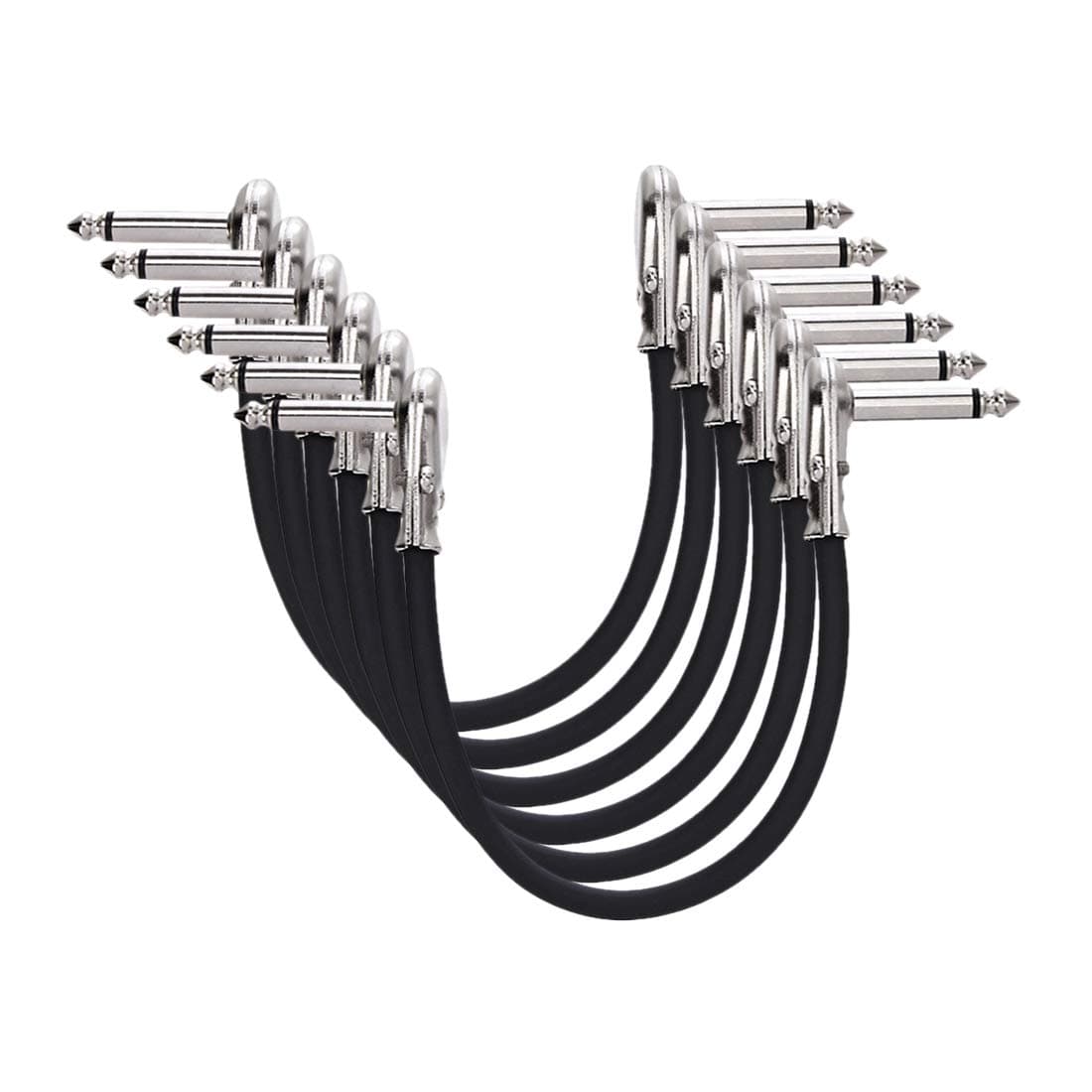 Amazon Basics Guitar Patch Auxiliary Cable for Effect Pedals, Microphones, Mixing Consoles, Amplifiers & Others, 1/4 Inches Right Angle Plugs, Blocks Interferences, Pack of 6, 15 cm (6 inch), Black