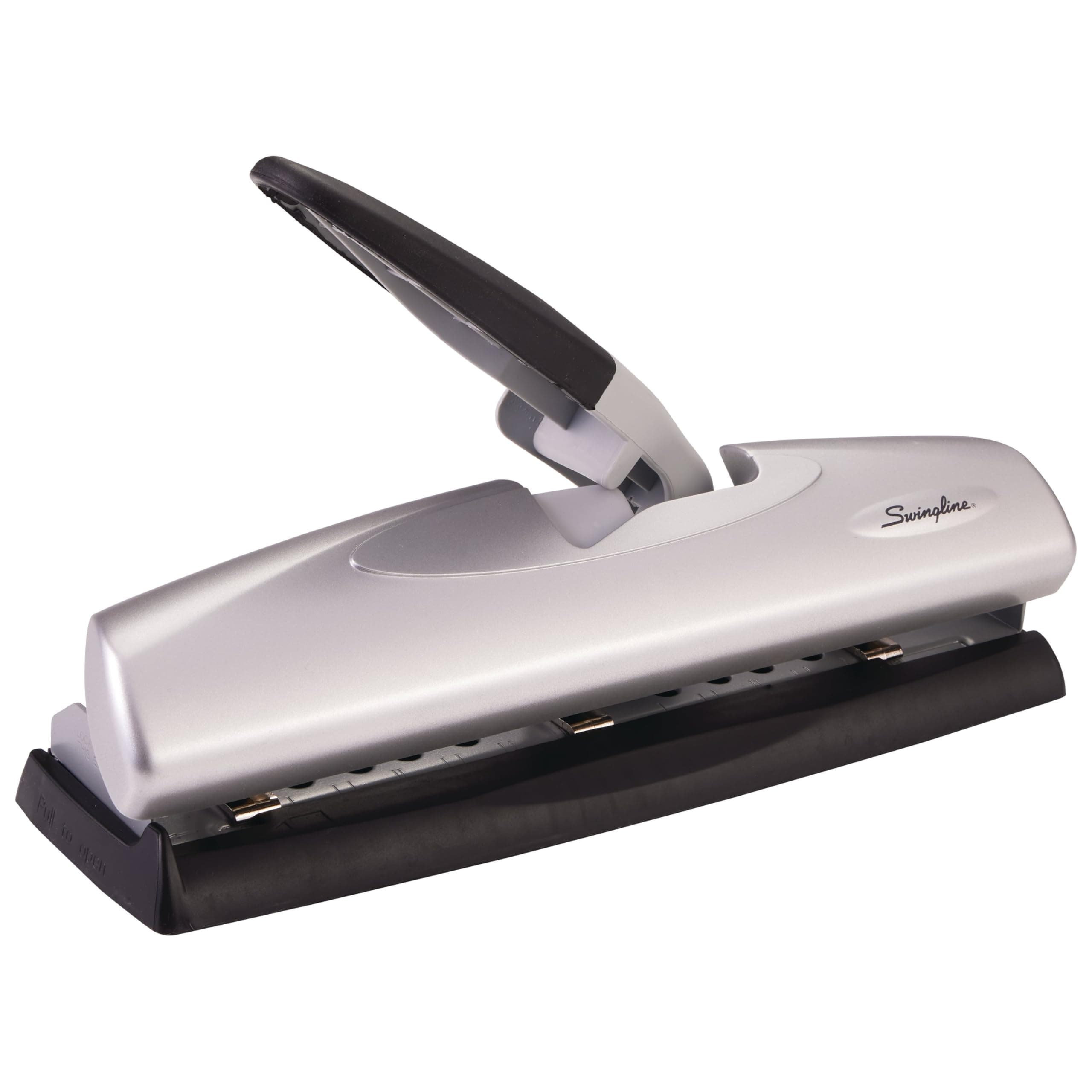 Swingline 3 Hole Punch, 20 Sheet Capacity Three Hole Puncher 3 Ring, Adjustable 2-7 Hole Paper Punch, LightTouch Low Effort, Black & Silver (74030)