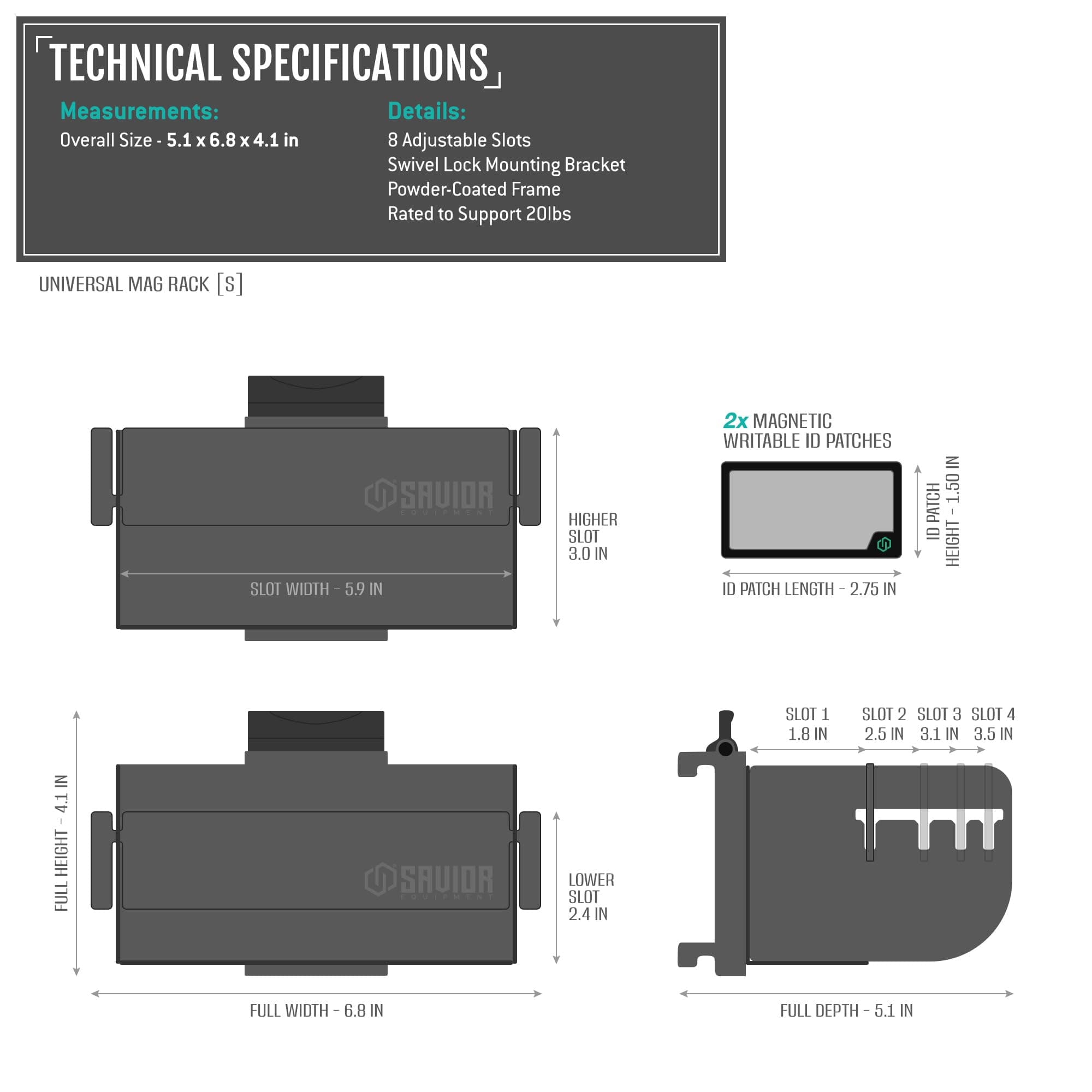 Savior Equipment Wall Rack System Universal Magazine Rack Holder Slat Wall Mount Display Organizer Hanger, Adjustable to Fit Most 9MM .45 Pistol 5.56 .308 Rifle Mags, Heavy-Duty Steel Construction