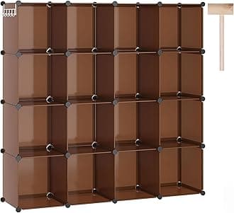 C&AHOME 16-Cube Storage Organizer, Plastic Shelves Units, DIY Closet Organizer, Modular Shelves Ideal for Home, Bedroom, 48.4" L 12.4" W 48.4" H Brown UPCS16C