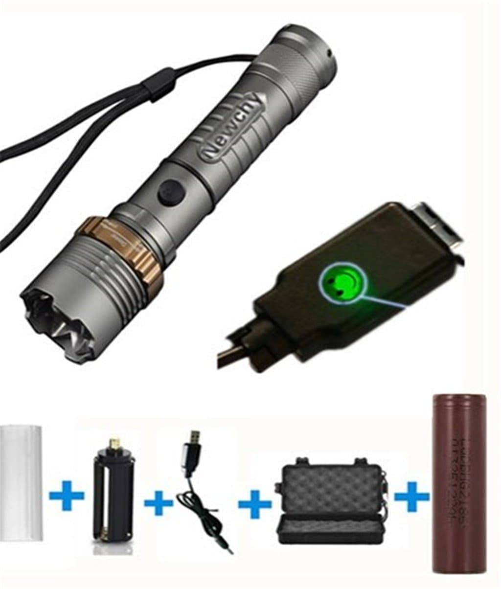 Adjustable Waterproof Tactical Flashlight Set, Rechargable Focus Led Torch Light Set, Flashlight with Rechargeable battery18650 + Direct Charger + Box + AAA Battery Holder (Flashlight Set)