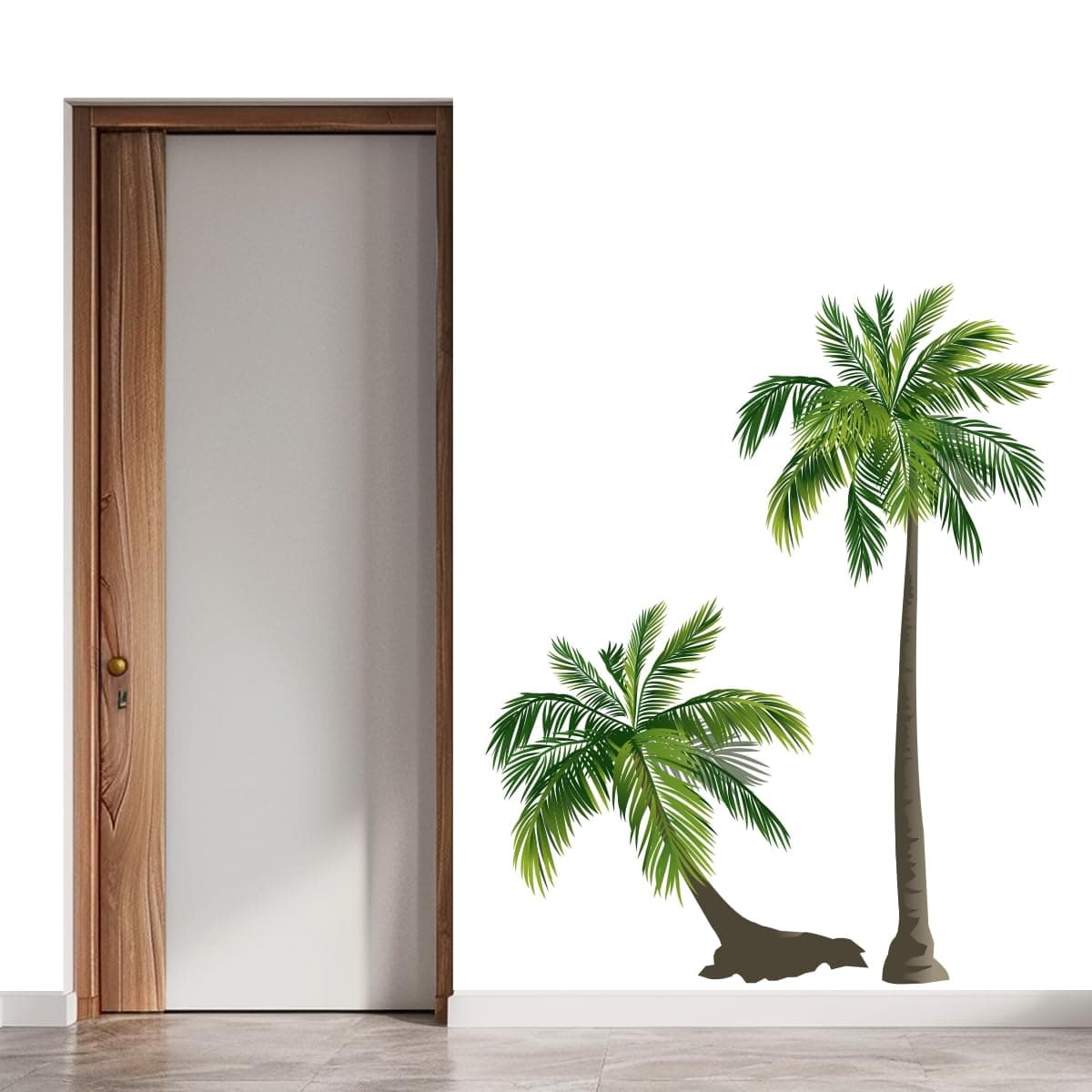 Rawpockets Decal ' Pair Coconut Trees' Multi-Color Large Size Wall Sticker(Material- PVC Vinyl Matte Finish,Wall Coverage Area -Height -80cm X Width -100cm)(Pack of 1)
