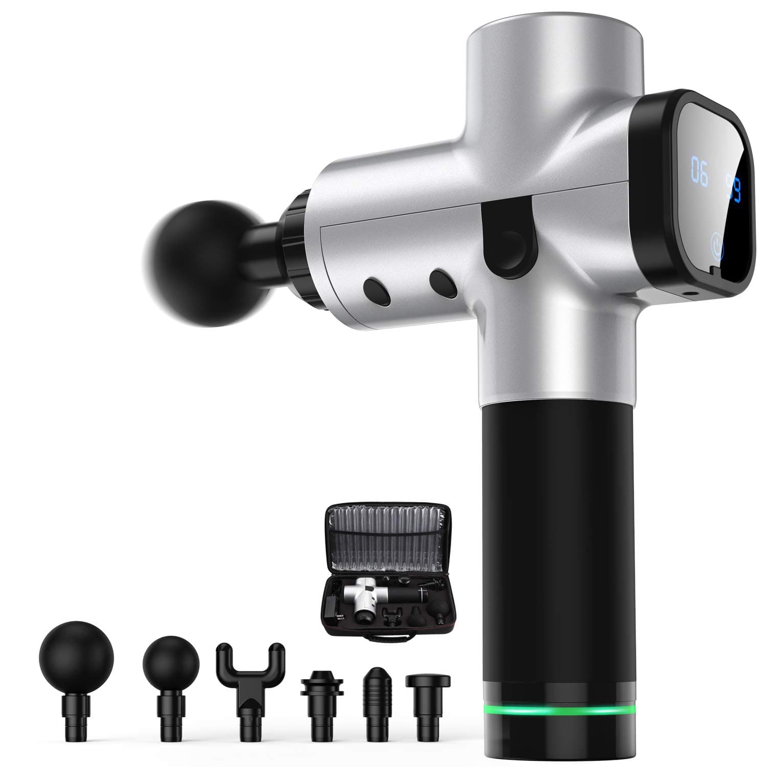 Hmount Handheld Vibration Deep Tissue Muscle Device-with 6 Massage Heads, 5.55 W, Silver [Energy Class A]