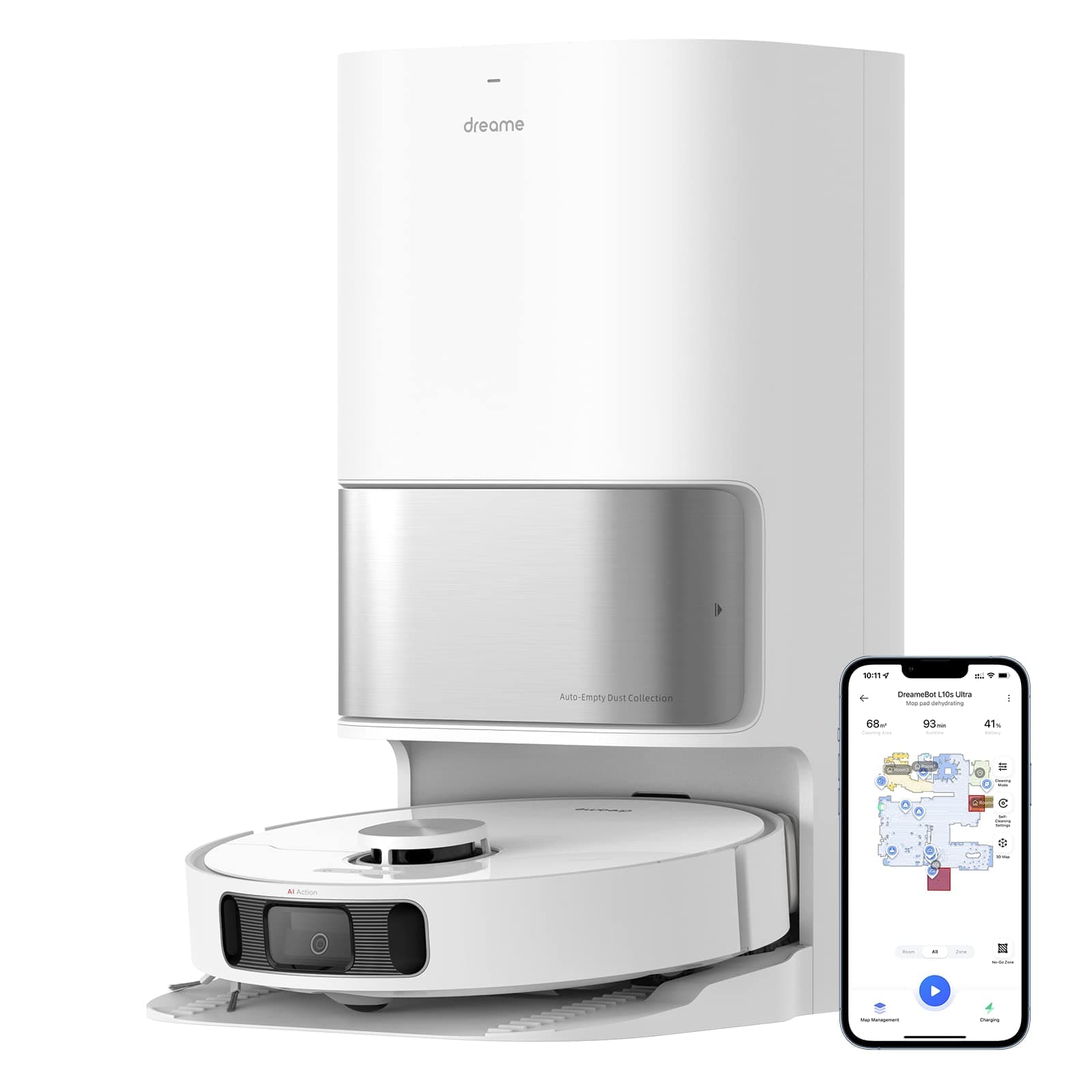 L10s Ultra Robot Vacuum and Mop Combo, Auto Mop Cleaning and Drying, Self-Refilling and Self-Emptying Base for 60 Days of Cleaning, 5300Pa Suction and AI Navigation, Compatible with Alexa