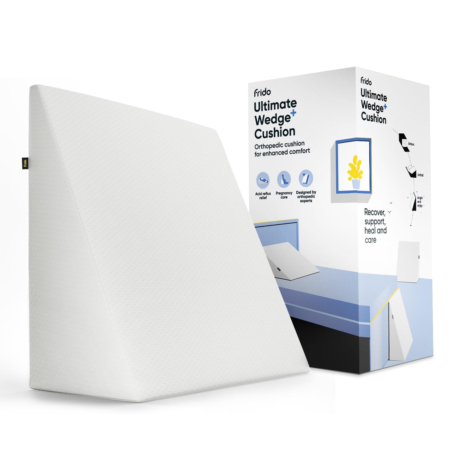 Frido Wedge Plus Cushion for Back Support, Multipurpose Cushion For Sleeping & Acid Reflux, Dual Foam Layers, For Leg Elevation, Pregnancy, GERD Relief Pillow, Pack of 1 (White)