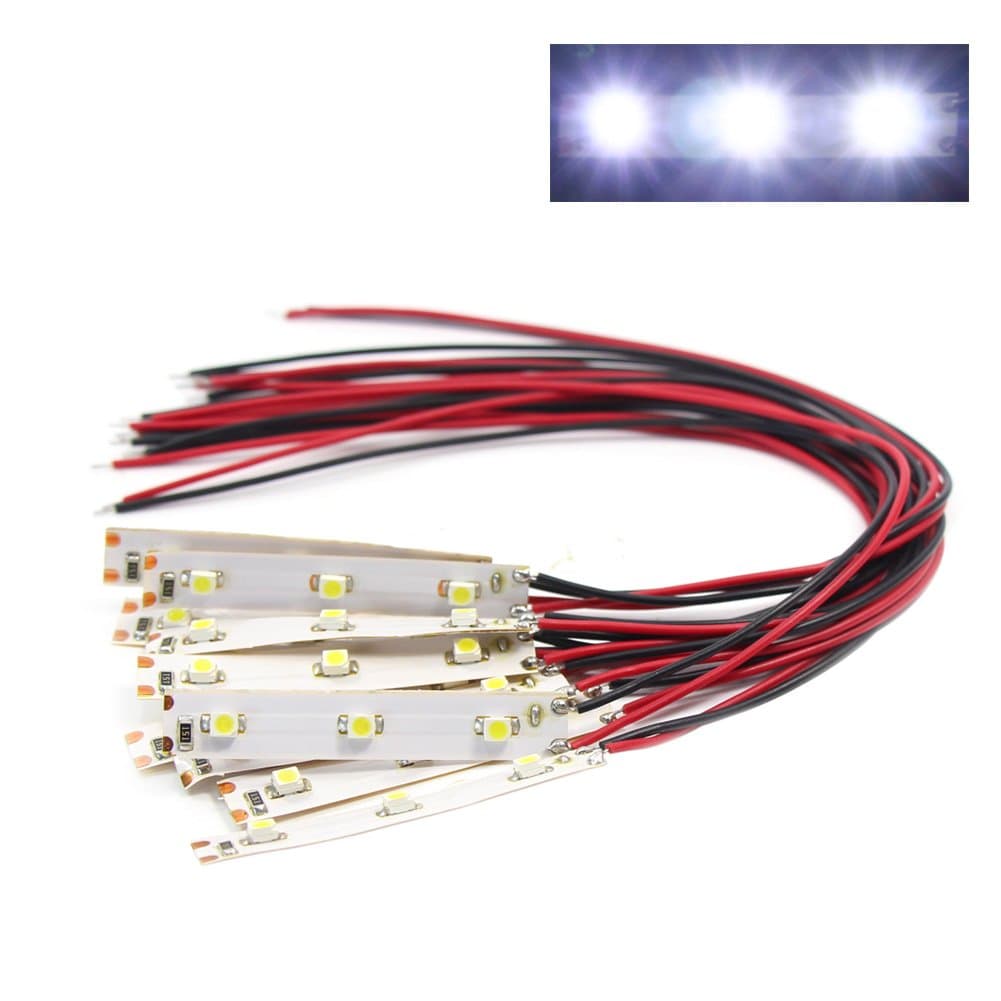Evemodel DD01W 10pcs Pre Wired White Strip Led Light Self-adhesive Flexible 12V ~ 18V 3528 SMD LED