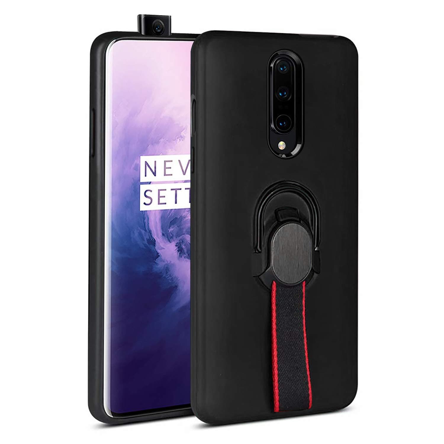 Setber OnePlus 7 Pro Case, Slim Fit Dual Layer Heavy Duty Protection Case with Kickstand and Finger Strap for OnePlus 7 Pro -Black