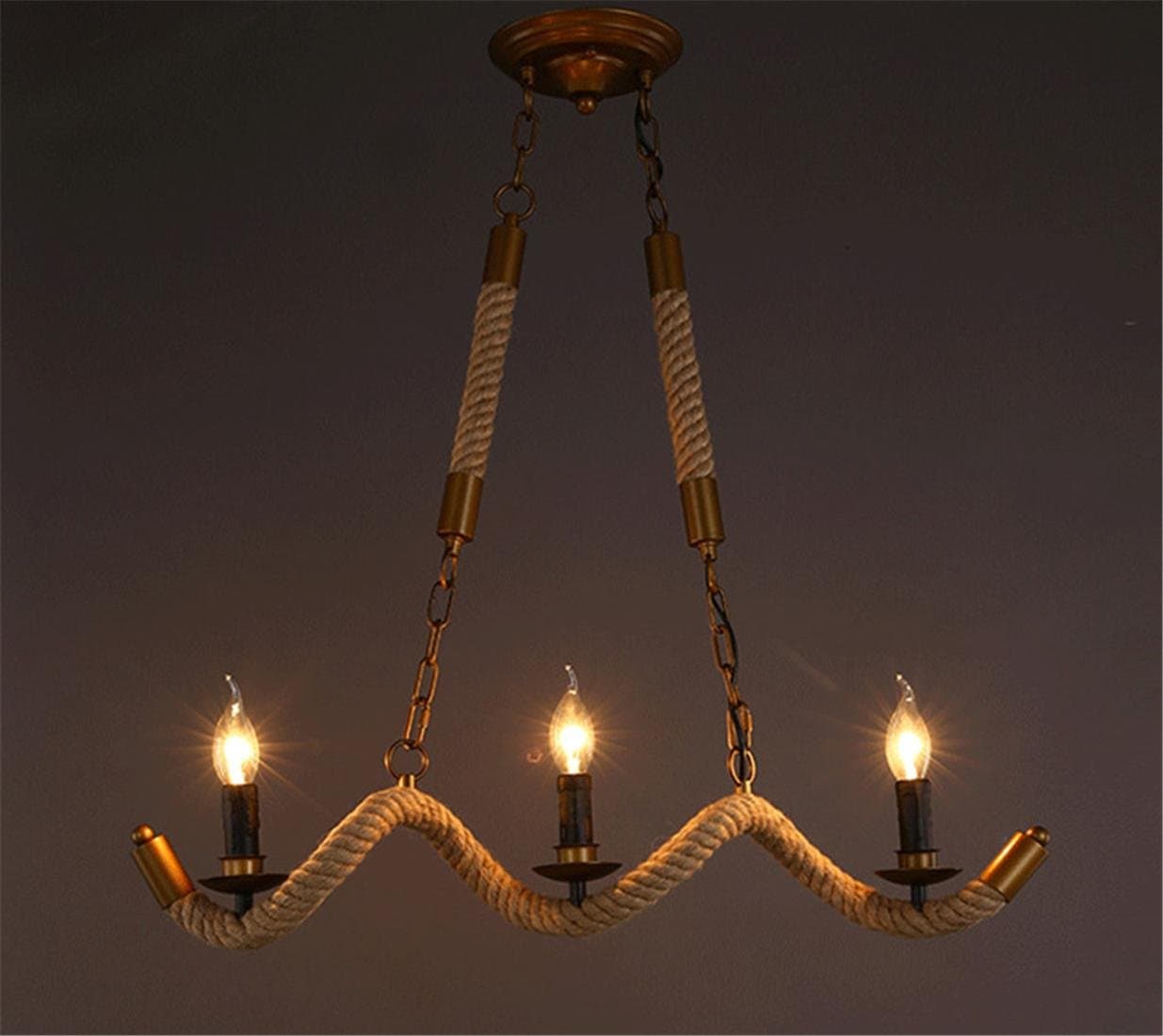Three-head wave rope iron pendant lamp, Rustic Antique Creative Restaurant Café chandelier