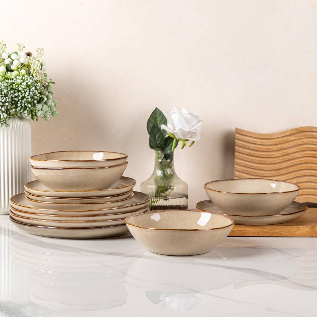 AmorArc Ceramic Dinnerware Sets,Handmade Reactive Glaze Plates and Bowls Set,Highly Chip and Crack Resistant | Dishwasher & Microwave Safe Dishes Set,Service for 4 (12pc)