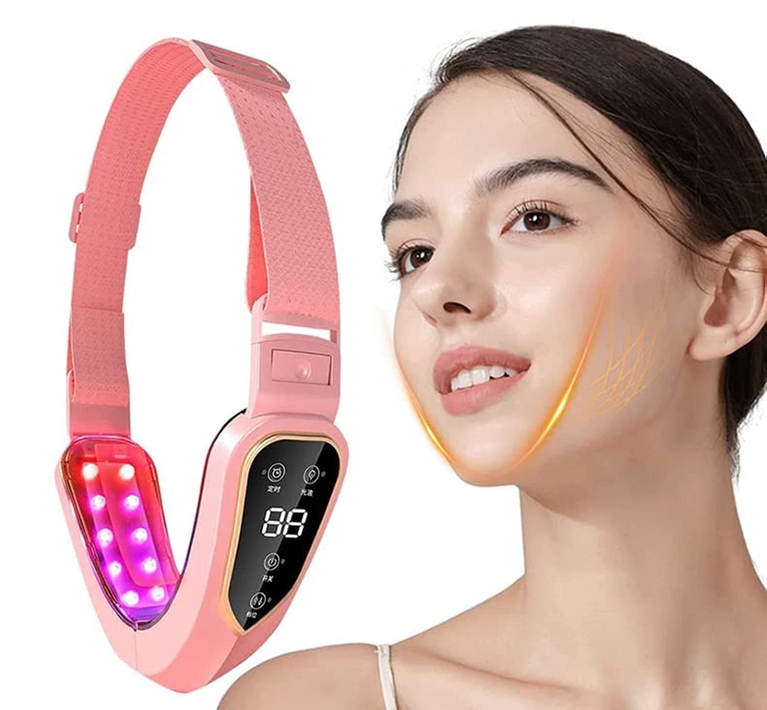 VIKITIMFace Lifting Machine Electric V-Face Shaping Massager Slimming Double Chin Reducer V-Line Cheek Lift Up Face Slimming (Pink)