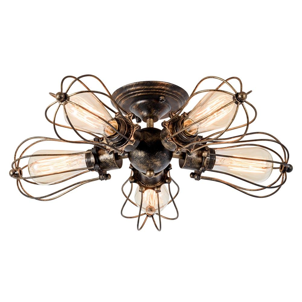 Vintage Ceiling Light Industrial Semi-Flush Mount Ceiling Light Metal Fixtures Painted Finish (with 5 Light) (Bronze)