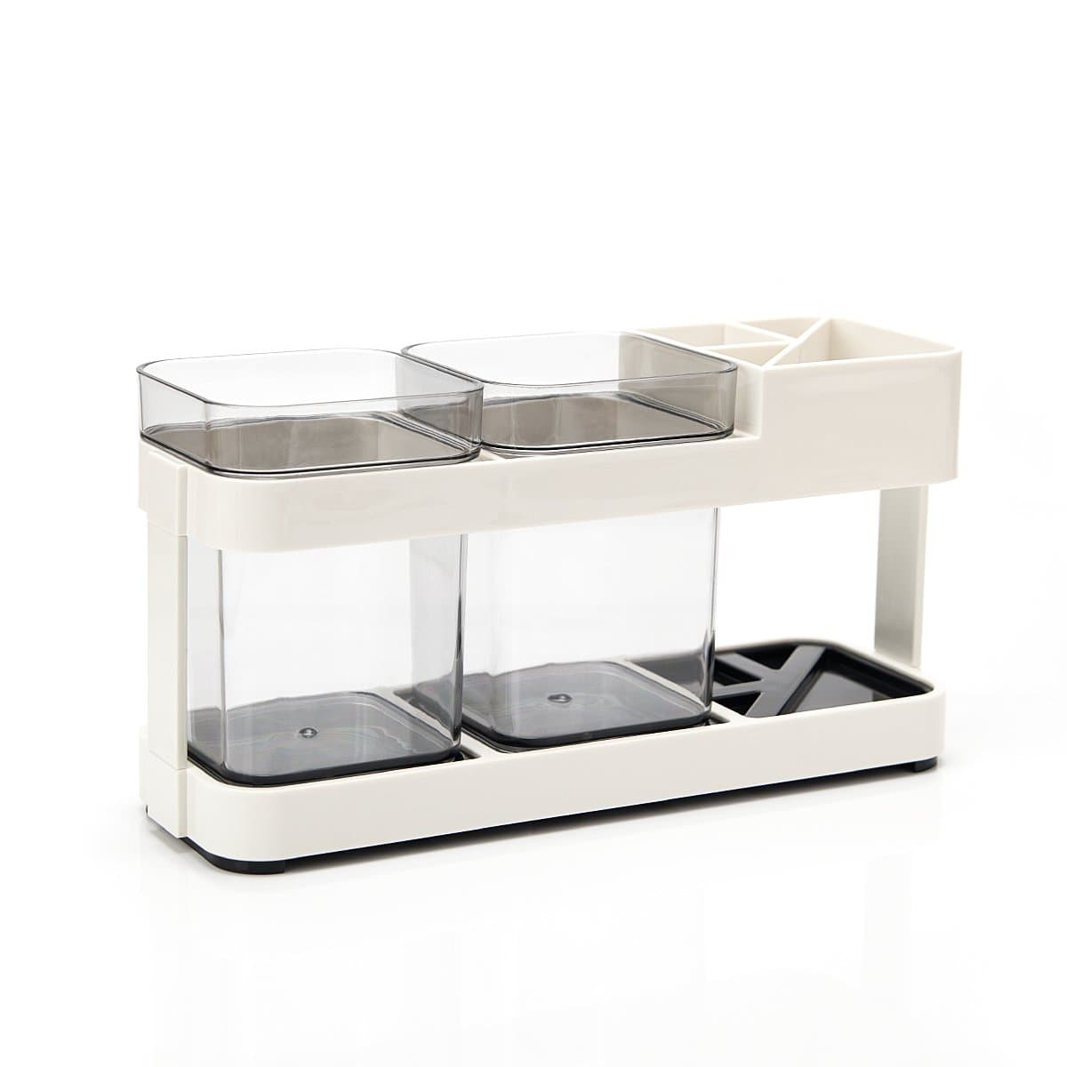 Toothbrush Toothpaste Stand Holder with 2 Cups Bathroom Storage Organizer (2 Cups)