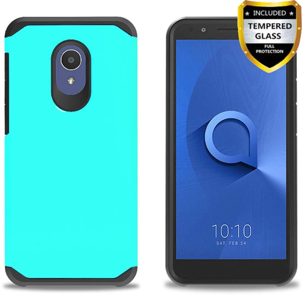 Telegaming for Alcatel IdealXtra Case, Alcatel 1X Evolve Case, Alcatel TCL LX Case with Tempered Glass Screen Protector, Dual Layer Armor Case Shock Absorption Soft TPU & Hard PC Back Cover Teal