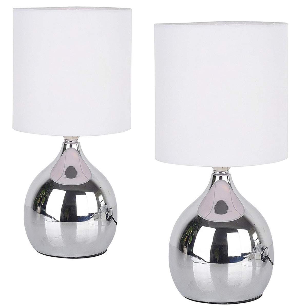 Mini Touch Lamp 2pcs 4 Stage Control Table Nightstand Bedside Lamps White Fabric Shades 4 Stage W15H30CM Modern Chrome Small Table Desk Reading Light WERFACTORY