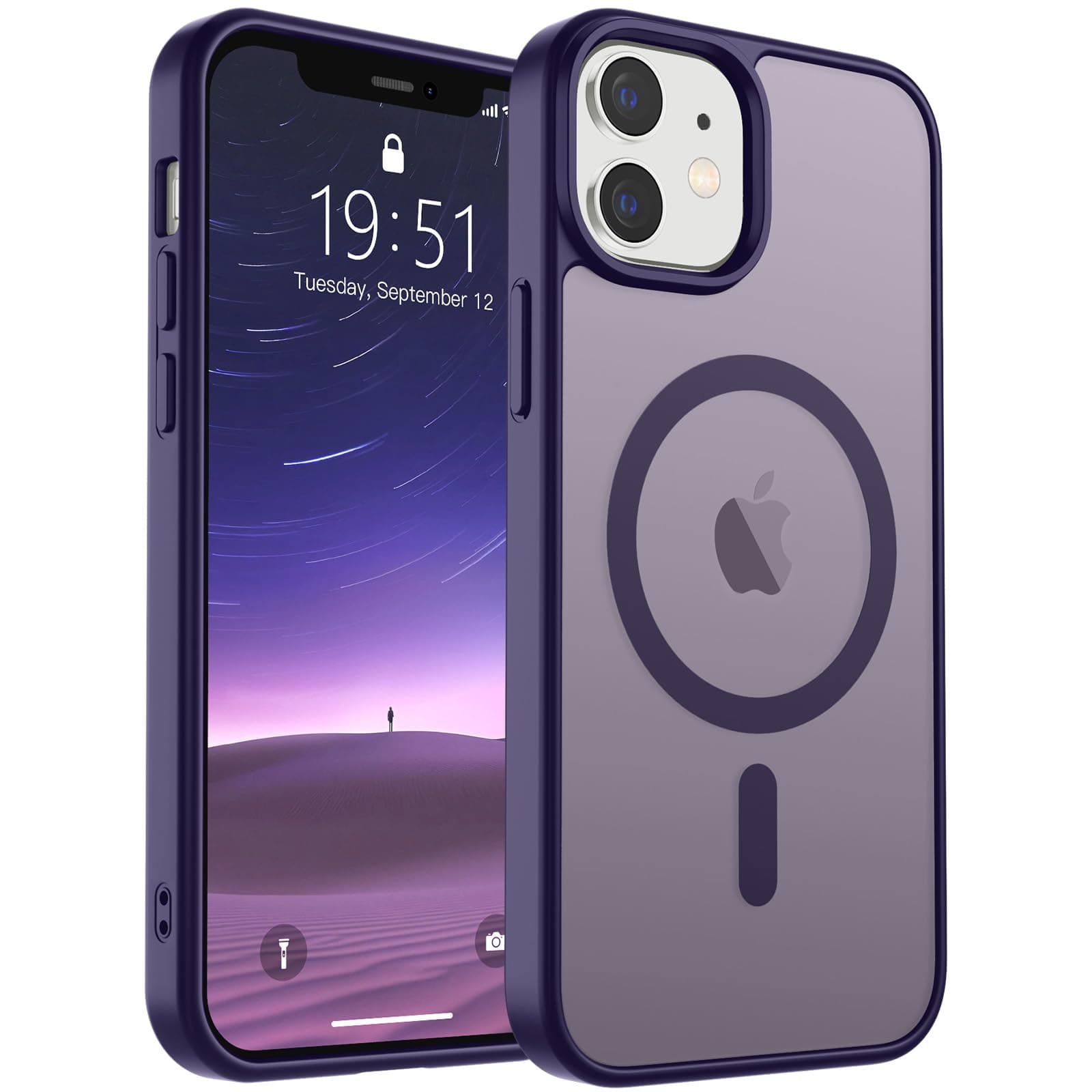 SUPFINE Magnetic for iPhone 12 Mini Case & iPhone 13 Mini Case (Compatible with MagSafe) (10 FT Military Grade Drop Protection) Slim Translucent Matte Shockproof Phone Cover,Dark Purple