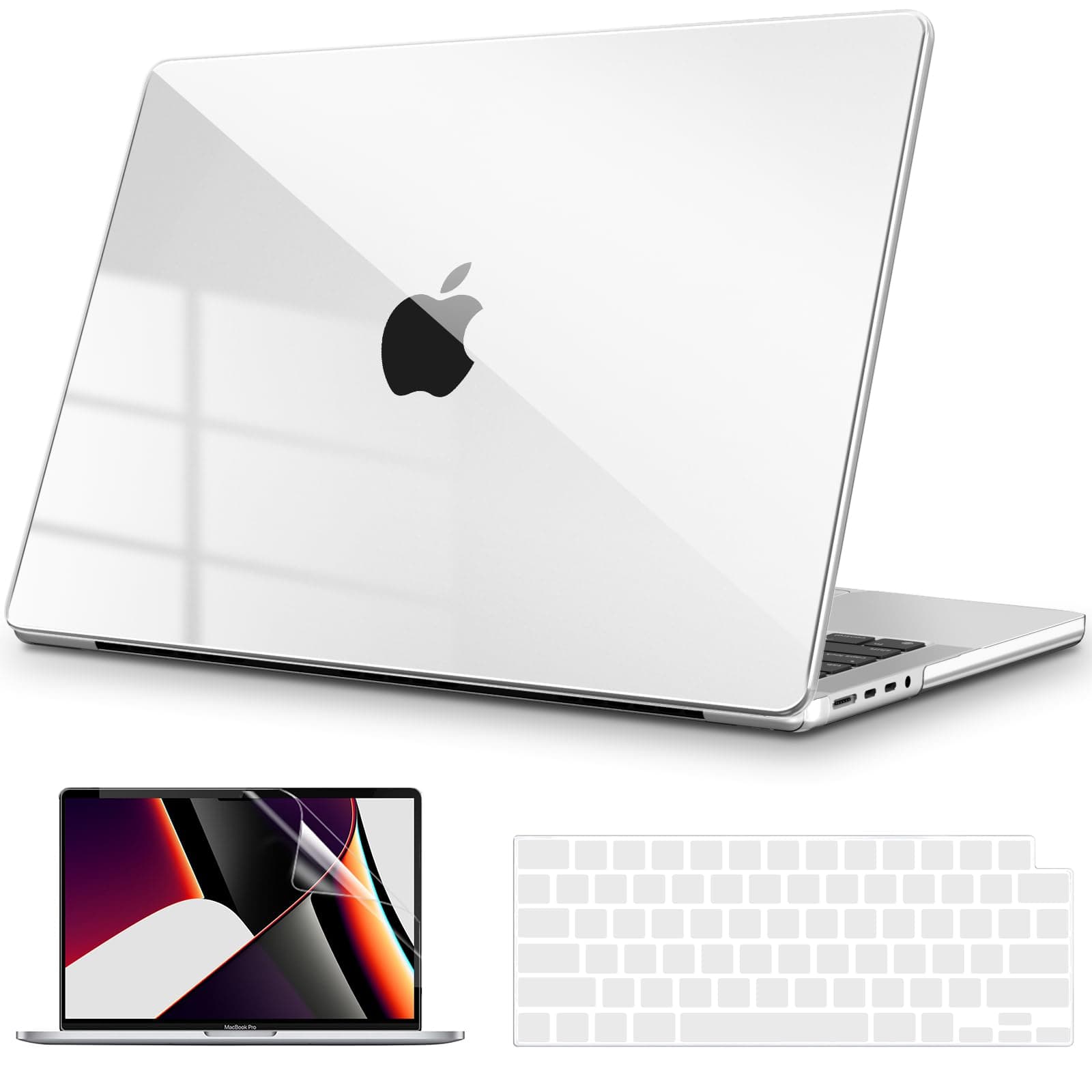 Compatible with MacBook Pro 14 inch Case 2026-2021 M5 M4 M3 M2 M1 A3427 A3426 A3434 A3112 A3185 A3401 A2918 A2992 A2779 A2442, Plastic Hard Shell Case+Keyboard Cover+Screen Protector, Clear
