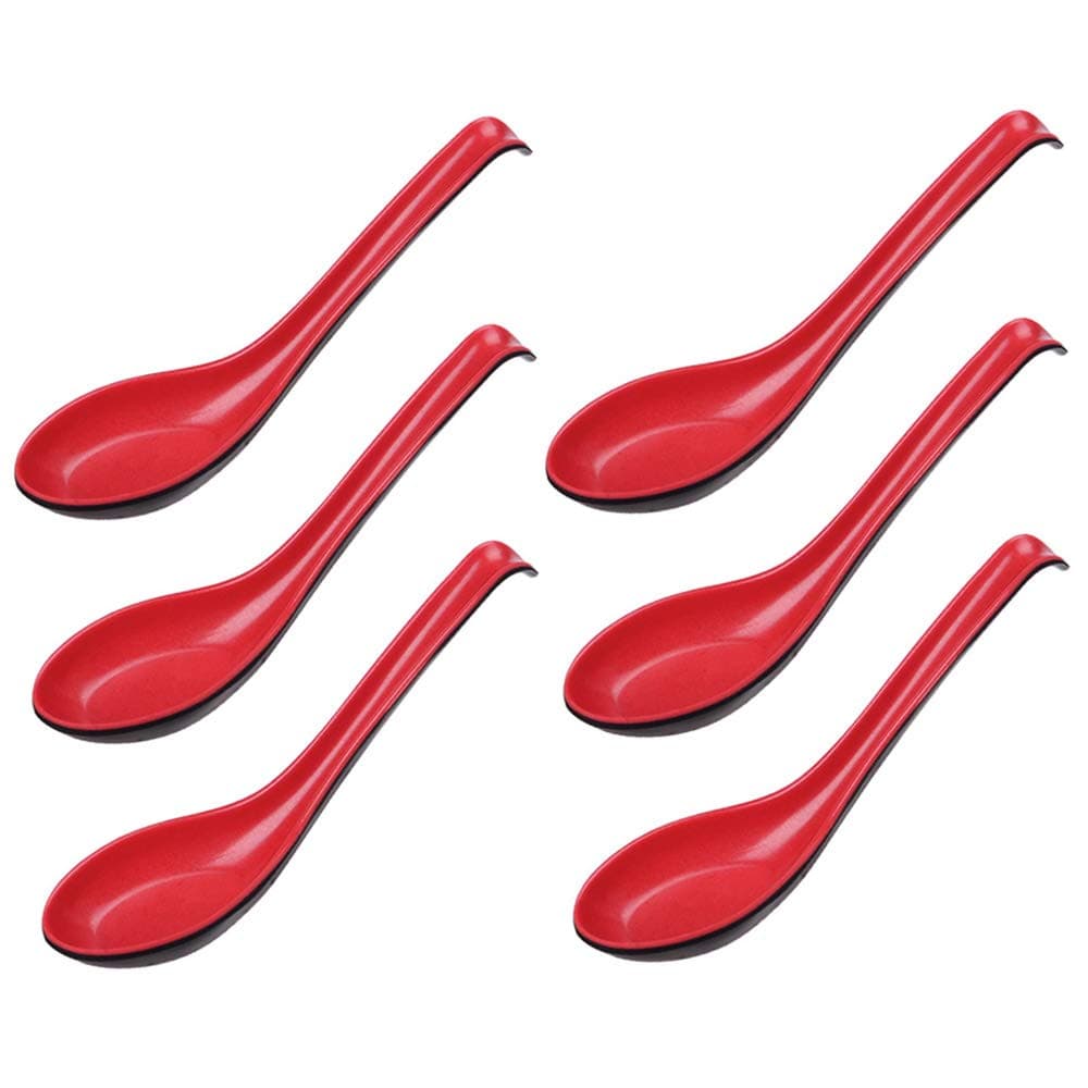 Basting Spoons 6 Pack, Soup Spoons Red and Black with Long Handle