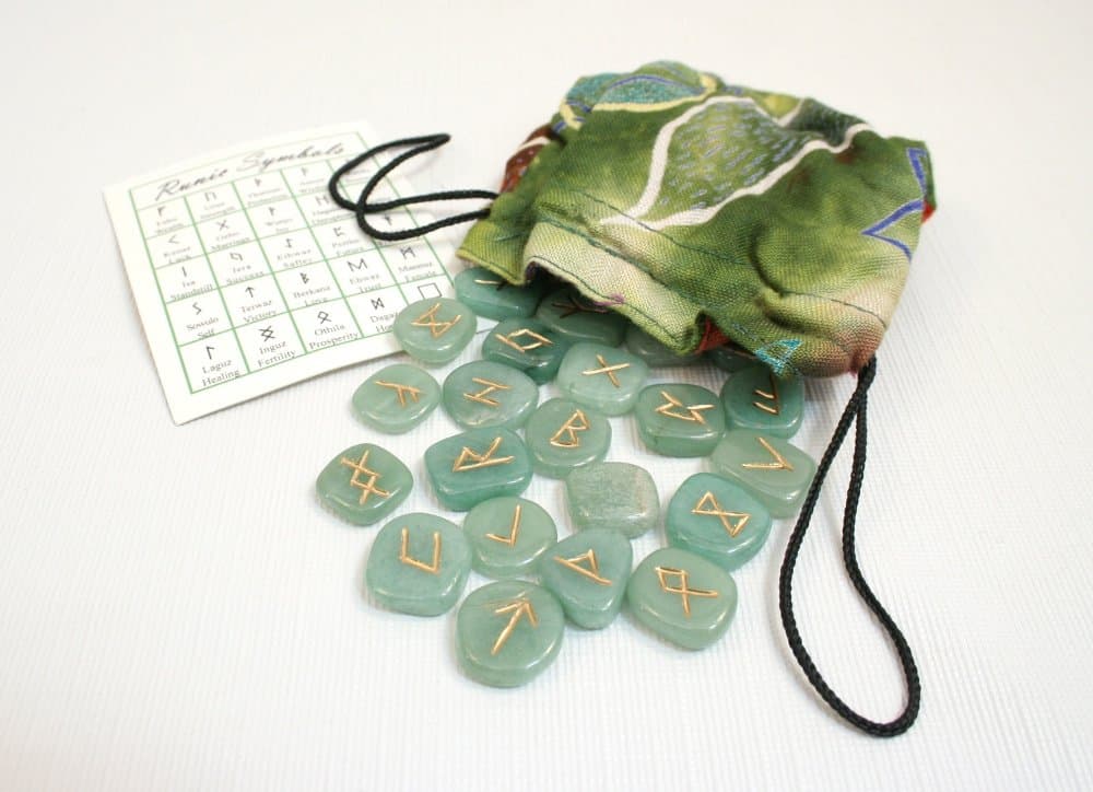 Aventurine Rune Stone Set with Pouch