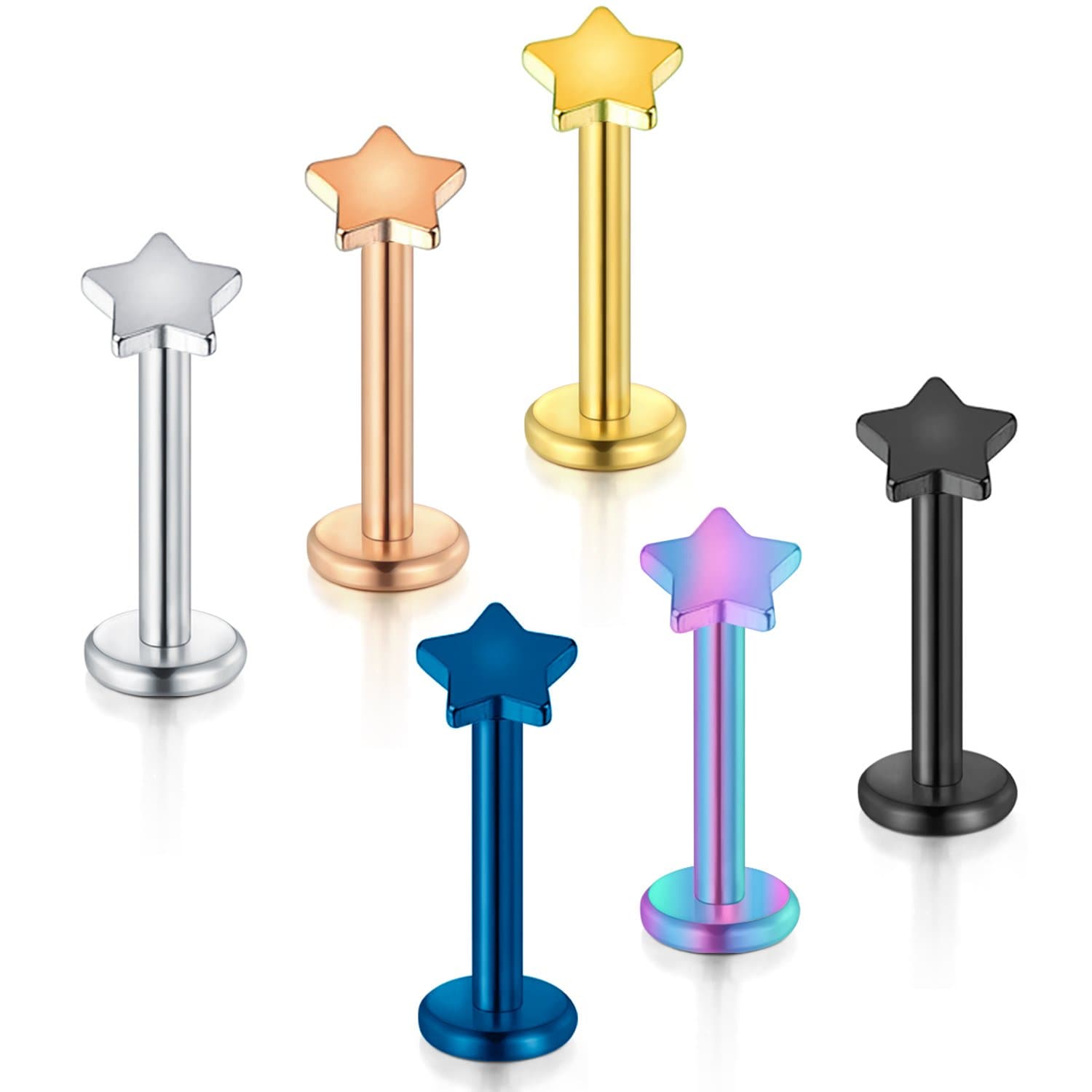 VCMART 16G Helix Earring-Internally Threaded Labret Lip Rings Studs Tragus Cartilage Earring Stud 8mm Barbell Piercing Jewelry Star Top