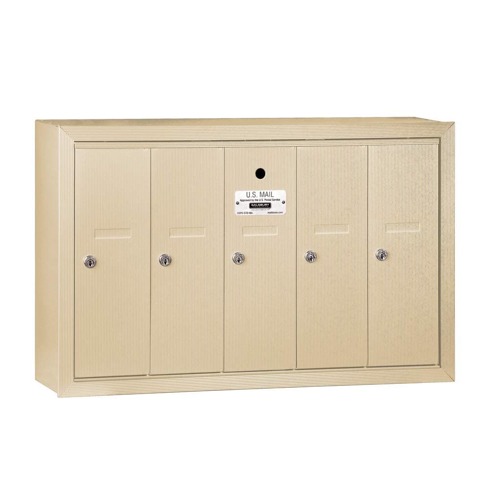 Salsbury Industries 3505SSU Surface Mounted Vertical Mailbox with USPS Access and 5 Doors, Sandstone