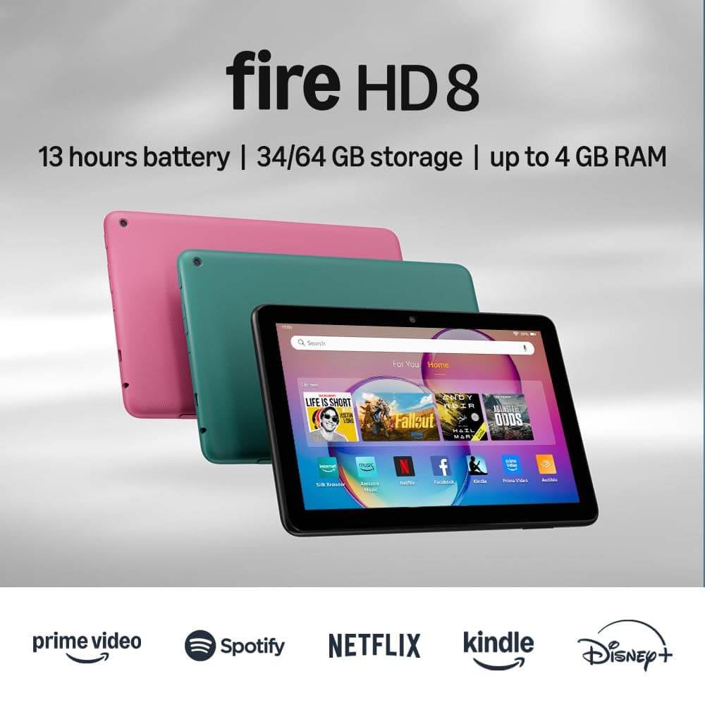 Amazon Fire HD 8 tablet (newest model), 8” HD Display, 3GB memory, 32GB, designed for portable entertainment, Emerald