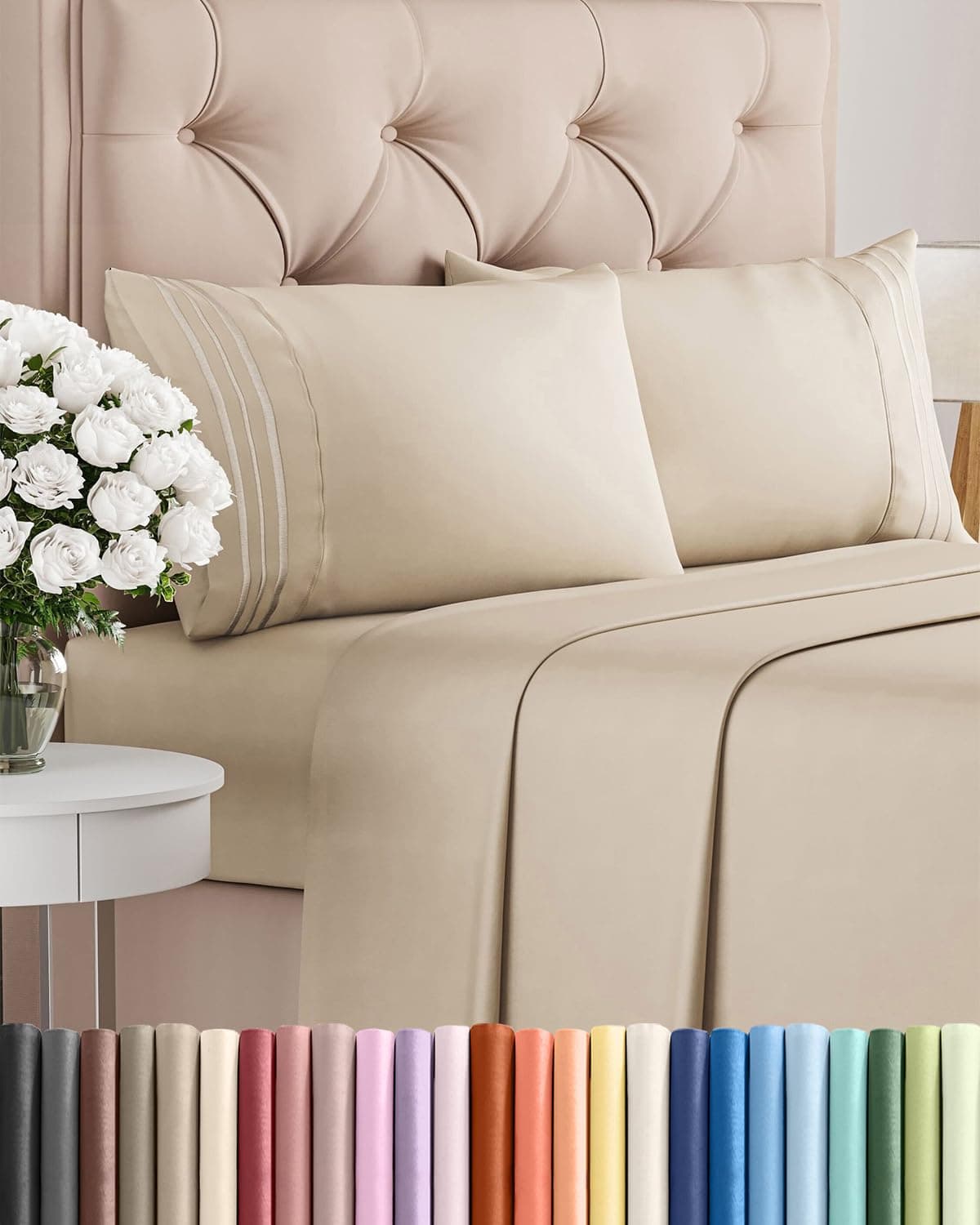 King Size 4 Piece Sheet Set - Comfy Breathable & Cooling Bed Sheets Set - Hotel Luxury Bedding for Women, Men, Kids, Teens, Boys & Girls - Deep Pockets, Ultra-Soft and Wrinkle Free - Oeko-Tex - Wheat