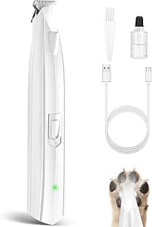 Dog Paw Trimmer for Grooming, Cordless Electric Dog Clippers with LED Light, Rechargeable Low Noise Small Pet Shaver for Trimming Cat's Hair Around Eyes, Faces, Ears, Paws, Rump(White)