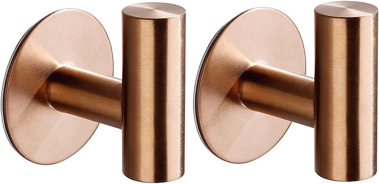 YUET 2 Pcs Bathroom Towel Hook Adhesive,Stick on Metal Coat Hooks Robe Hook SUS 304 Stainless Steel Heavy Duty Door Hanger Towel Robe Clothes Closet Sponges Holder for Bathroom Hotel (Rose Gold)