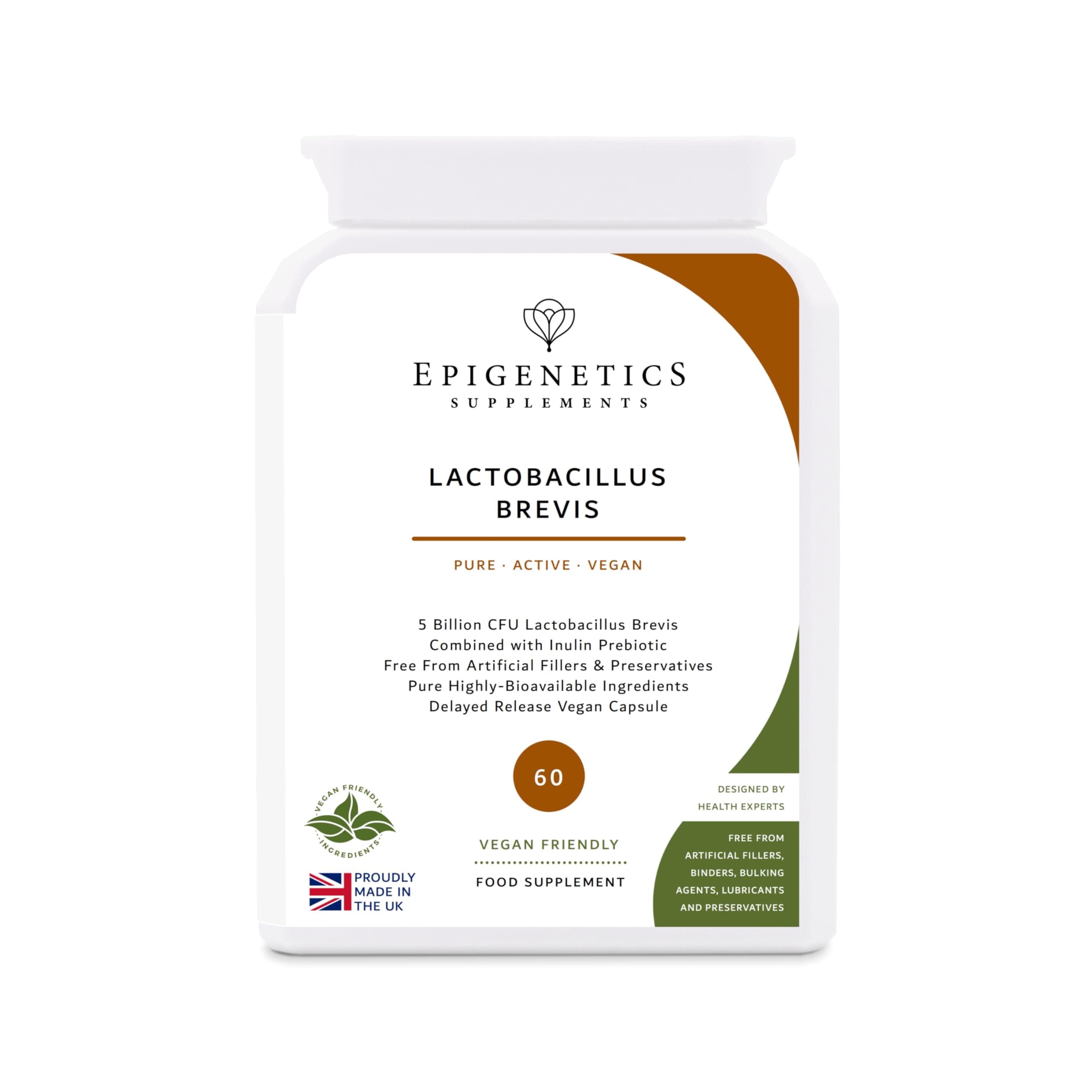 Lactobacillus Brevis | 5 Billion CFU Probiotic + Chicory Root Prebiotic (Inulin) | 60 Vegan Delayed Release Capsules UK Made | 2 Month Supply