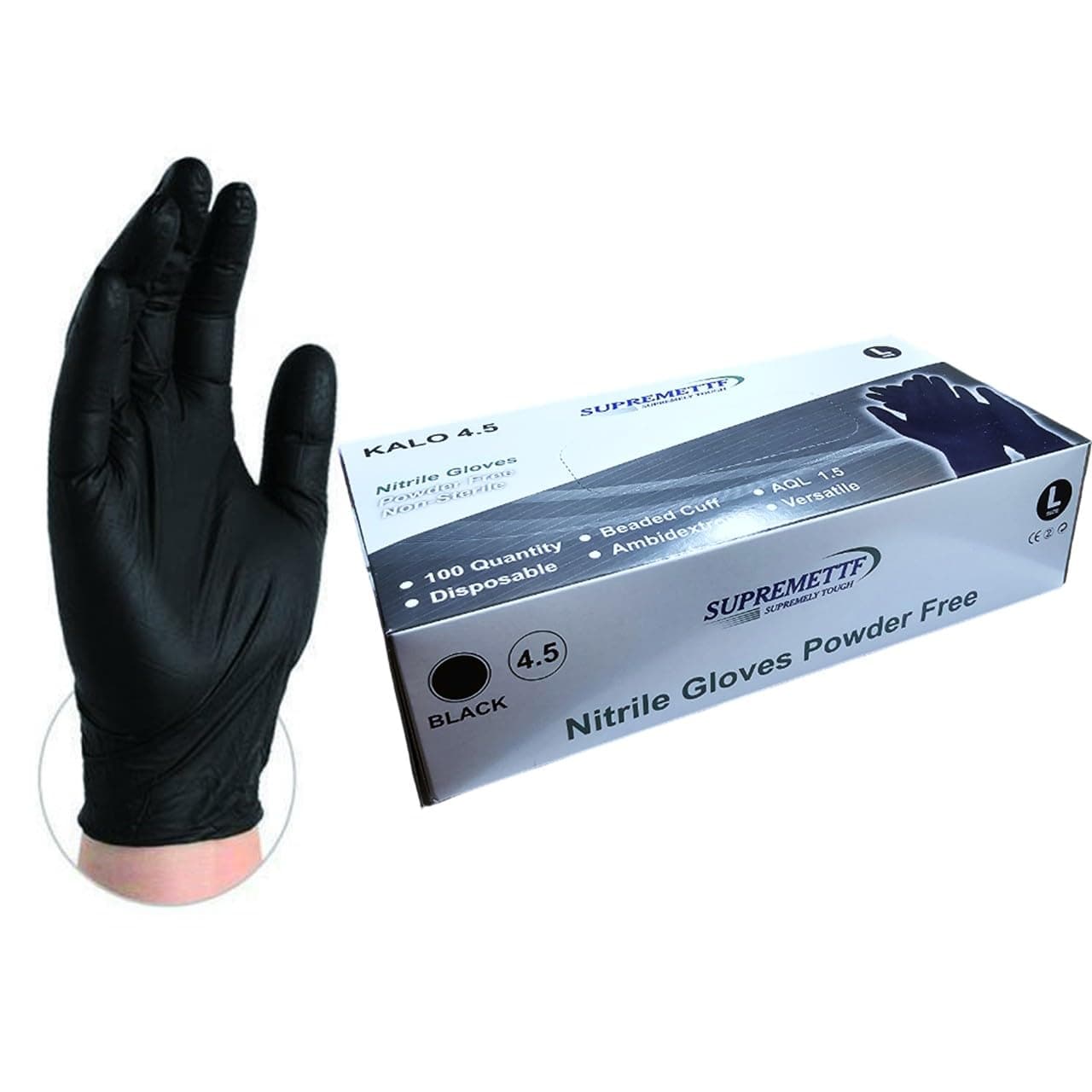 Extra Strong 4.5 mil Thick Heavy Duty Black Nitrile Powder & Latex Free Disposable Gloves Tattoo Mechanic (Box of 100, Mutliple Sizes) (XL)