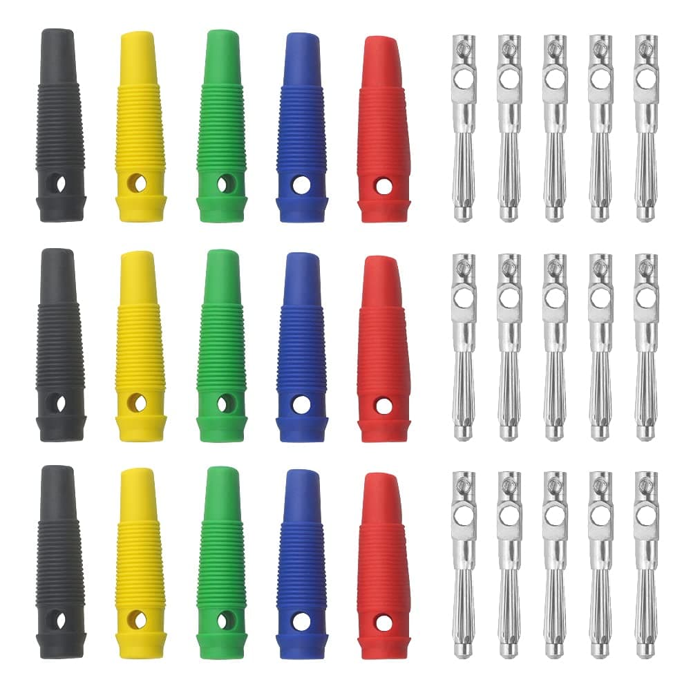 WMYCONGCONG 15 PCS 32A High Current 4mm Banana Plugs Stackable Screw Type Solderless Banana Connector Adapter for Electric Test, 5 Colors