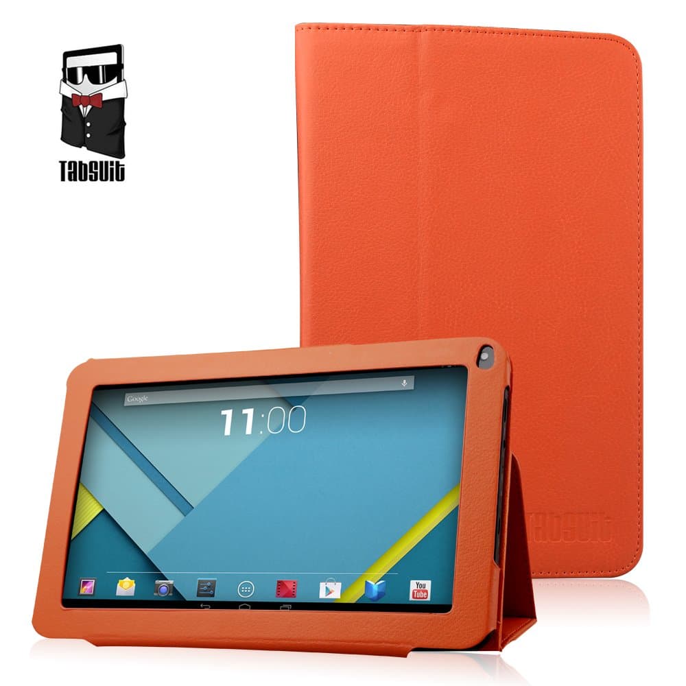 TabSuit 9" PU Leather case for Dragon Touch A93, KingPad K90, Dragon Touch N90, Astro Tab A924, Neutab N9/N9 Pro, Astro Queo A912, Digital Reins A23, ProntoTec 9", Tagital 9" A23, Afunta 9" A23, iRulu 9" Tablet PC and more 9'' tablets (Orange)