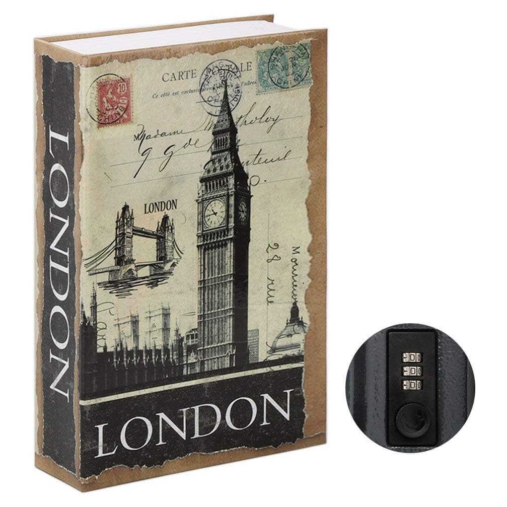 Diversion Book Safe with Combination Lock, Secrect Hidden Safe Lock Box Large, Medium, London, 9 1/2" x 6" x 1 1/3", SBH-M006